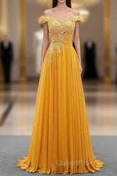 A-Line Wedding Guest Dresses Floral Dresses Evening Prom Sweep / Brush Train Sleeveless Off Shoulder Chiffon With Appliques