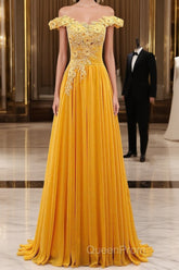 A-Line Wedding Guest Dresses Floral Dresses Evening Prom Wedding Party Sweep / Brush Train Sleeveless Off Shoulder Chiffon With Appliques