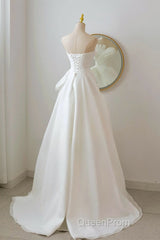 A-Line White Organza Long Evening Prom Dresses, White Long Formal Dresses