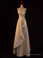 A-Line White Satin Strapless Wedding Dress