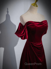 A-Line Wine Red Velvet Sweetheart Wedding Party Dresses, Wine Red Velvet Evening Prom Dresses