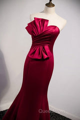 A Noble And Minimalist Wine Red Sleeveless Off Shoulder Ball Dresses With Wine Red Strapless Backless Straps And Ground Length Fishtail Evening Dresses