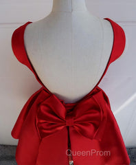 Cute A Line Satin Short Evening Prom Dresses, With Bow Evenig Dresses