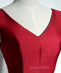 Simple Burgundy Satin V Neck Short Evening Prom Dresses, Evening Dresses