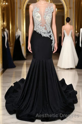 Portrait Trumpet Sweep Train Sleeveless Beading Evening Dresses