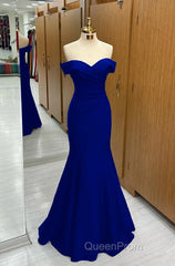 Long Navy Evening Prom Dresses Mermaid Off-the-Shoulder Sweetheart Sleeveless