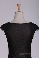 Black Off The Shoulder Sheath Evening Prom Dresses Lace&Tulle Floor Length With Applique & Slit