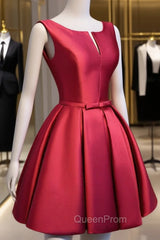 Adorable Cute Wine Red Satin Short Evening Prom Dresses , New Party Dresses