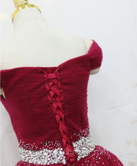 Adorable Dark Red Homecoming Dresses , Tulle Off the Shoulder Party Dresses