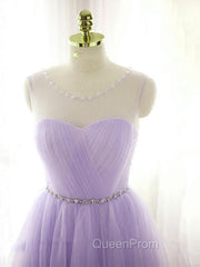 Adorable Light Purple Round Neckline Beaded Short Evening Prom Dresses, Cute Homecoming Dresses