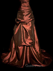 Aesthetic Ball Gown Strapless Burgundy Taffeta Evening Prom Dresses Ruffle Long Party Dresses