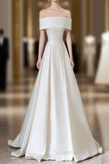 Aesthetic Ball Gown Strapless Ivory Satin Long Wedding Dresses Brides Dresses