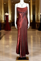 Aesthetic Mermaid Spaghetti Straps Burgundy Evening Prom Dresses Ruffle Long Party Dresses