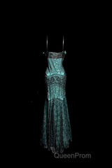 Aesthetic Mermaid Spaghetti Straps Green Evening Prom Dresses Long Party Dresses