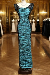 Aesthetic Mermaid Square Neckline Blue Taffeta Evening Prom Dresses Ruffle Long Party Dresses