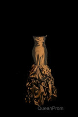 Aesthetic Mermaid Strapless Neckline Brown Taffeta Evening Prom Dresses Ruffle Long Party Dresses