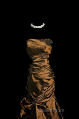 Aesthetic Mermaid Strapless Neckline Brown Taffeta Evening Prom Dresses Ruffle Long Party Dresses