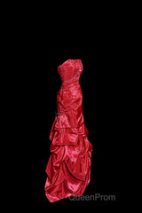 Aesthetic Mermaid Strapless Neckline Red Taffeta Evening Prom Dresses Ruffle Long Party Dresses