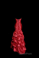Aesthetic Mermaid Strapless Neckline Red Taffeta Evening Prom Dresses Ruffle Long Party Dresses