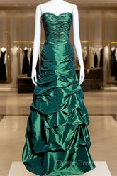 Aesthetic Mermaid Sweetheart Neckline Green Taffeta Evening Prom Dresses Ruffle Long Party Dresses