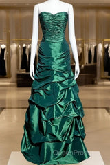 Aesthetic Mermaid Sweetheart Neckline Green Taffeta Evening Prom Dresses Ruffle Long Party Dresses