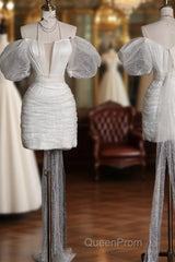 Aesthetic Sheath Off The Shoulder White Sequin Short Wedding Dresses Brides Dresses