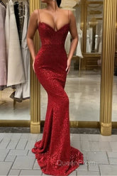 Affordable Sheath Sequins Long Cheap Evening Prom Dresses | Spaghetti Straps Sexy Evening Dresses