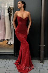 Affordable Sheath Sequins Long Cheap Evening Prom Dresses | Spaghetti Straps Sexy Evening Dresses