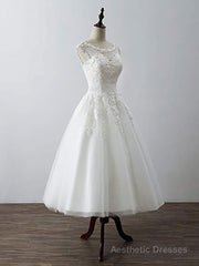 Aline Round Neck Tulle Lace Short White Prom Dress, White Lace Homecoming Dress