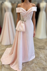 Pink Off-Shoulder Mermaid Satin Long Mother of Bride Dresses