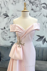 Pink Off-Shoulder Mermaid Satin Long Mother of Bride Dresses