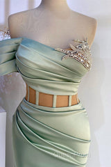 Off-the-Shoulder Mermaid Evening Prom Dresses in Dusty Sage with Beads
