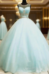 Baby Blue Tulle Scoop Neck Ball Gown