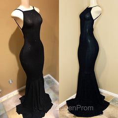 Backless black Evening Prom Dresses, sequins evening gowns