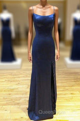 Backless Dark Navy Blue Long Evening Prom Dresses Evening Dresses