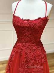 Backless Red Lace Evening Prom Dresses, Open Back Red Lace Evening Dresses