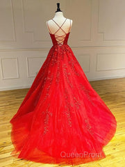 Backless Red Lace Evening Prom Dresses, Red Backless Lace Formal Evening Graduation Dresses