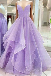 Ball Gown A-Line Evening Prom Dresses Sparkle & Shine Dresses Formal Floor Length Sleeveless Sweetheart Tulle Backless With Pleats Ruffles