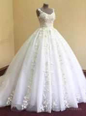 Ball Gown Appliques Flower Long Tulle Bridal Wedding Dress