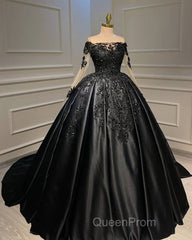 Ball Gown Appliques Long Sleeve Satin Dresses