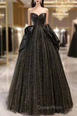 Ball Gown Black Sweetheart Neck Satin Tulle Long Evening Prom Dresses