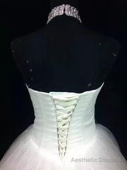 Ball-Gown Halter Beading Floor-Length Tulle Wedding Dress