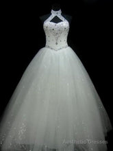 Ball-Gown Halter Beading Floor-Length Tulle Wedding Dress
