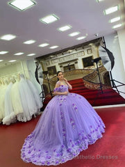 Ball Gown Lace Off-the-Shoulder Lavender Quinceanera Dress