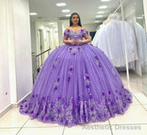 Ball Gown Lace Off-the-Shoulder Lavender Quinceanera Dress