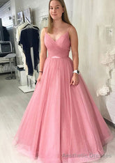 Ball Gown Long/Floor-Length Sparkling Tulle Prom Dresses With Pleated