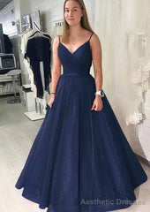 Ball Gown Long/Floor-Length Sparkling Tulle Prom Dresses With Pleated
