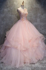 Ball Gown Long Evening Prom Dresses Flowers Gorgeous Quinceanera Dresses With Flowers