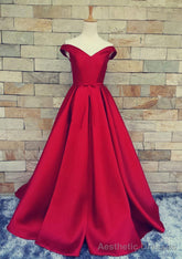 Ball Gown Off-The-Shoulder Sweep Train Satin Prom Dresses With Waistband