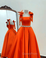 Ball Gown Orange Satin Dresses With Straps